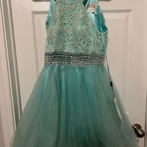 Elegant Aqua Lace Kids Formal Dress